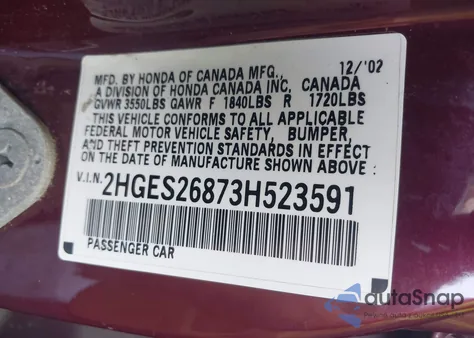 2003 Honda Civic Ex from USA, damaged, VIN 2HGES26873H523591